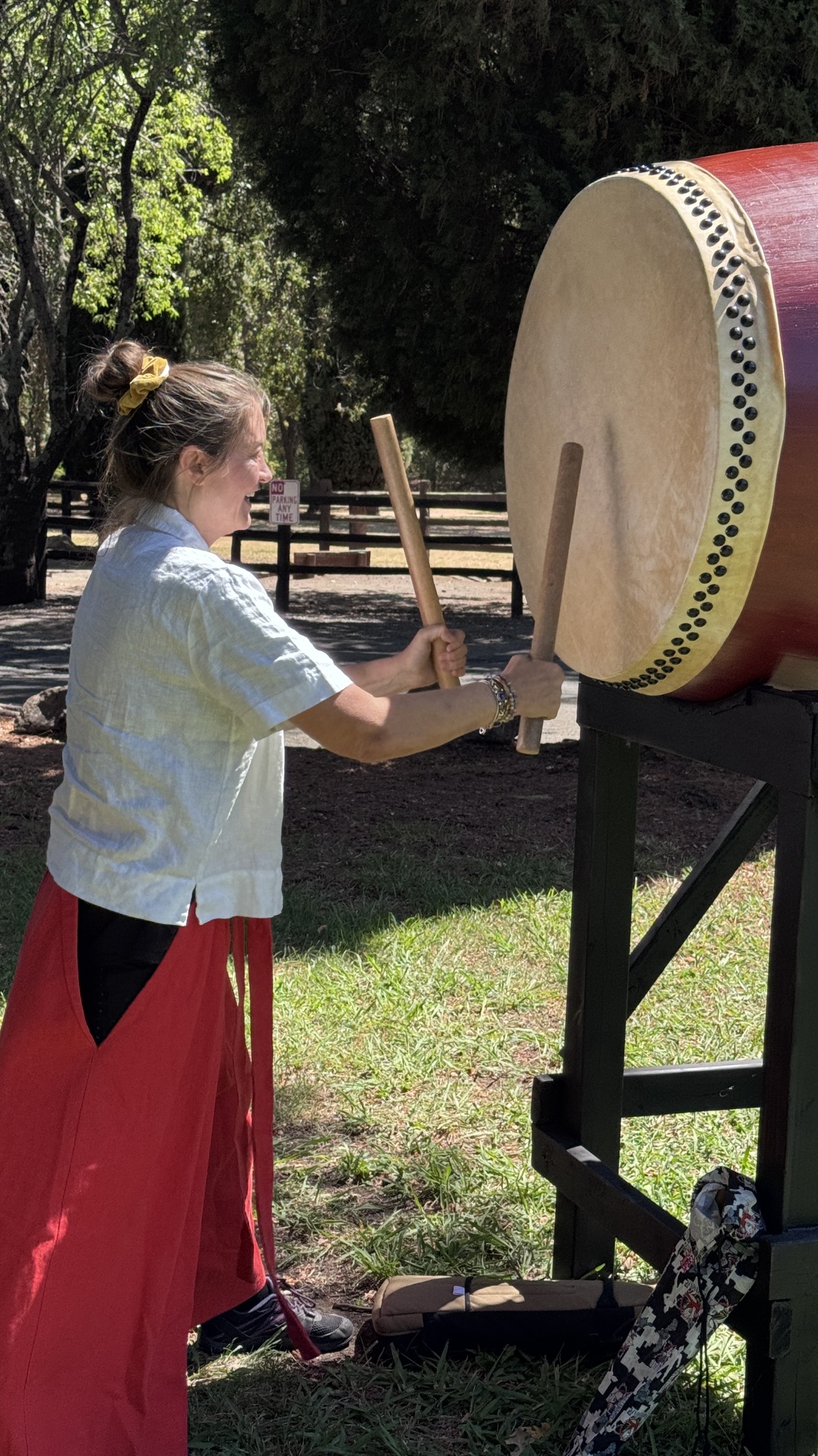 Taiko drummer Heidi Varian at Peña Adobe.